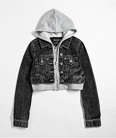 True Religion Hooded Combo Silver Sun Crop Jacket