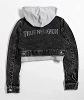 True Religion Hooded Combo Silver Sun Crop Jacket