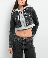 True Religion Hooded Combo Silver Sun Crop Jacket