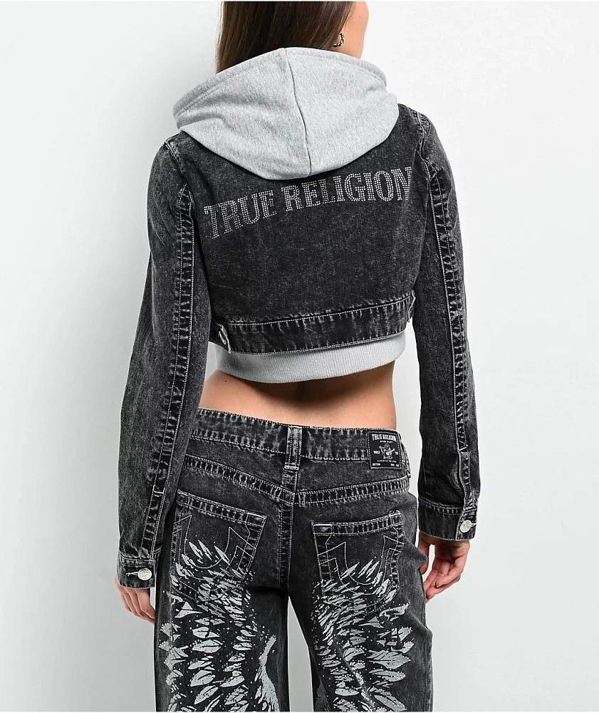 True Religion Hooded Combo Silver Sun Crop Jacket