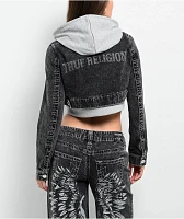 True Religion Hooded Combo Silver Sun Crop Jacket