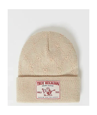 True Religion Horseshoe Monogram Winter White Beanie