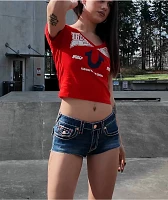 True Religion Horseshoe V-Neck Scarlet Crop T-Shirt