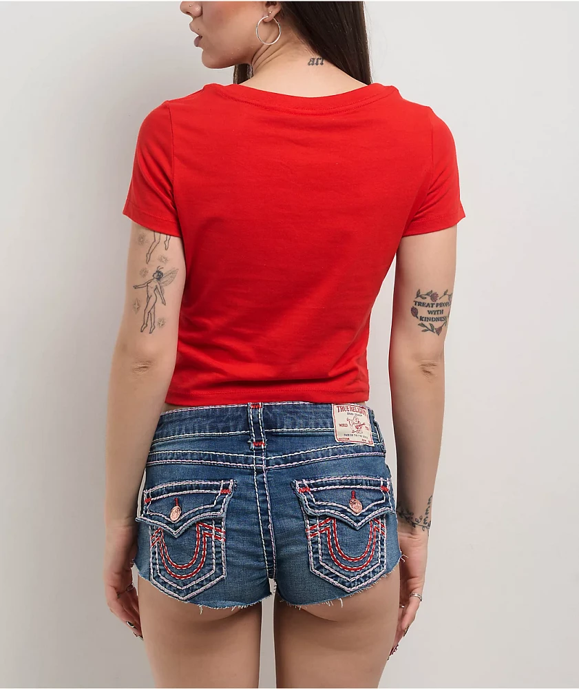 True Religion Horseshoe V-Neck Scarlet Crop T-Shirt