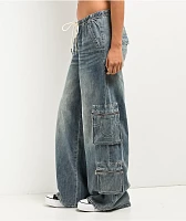 True Religion Jessie Big T Super Baggy Medium Wash Cargo Jeans