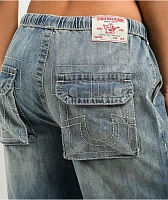 True Religion Jessie Big T Super Baggy Medium Wash Cargo Jeans