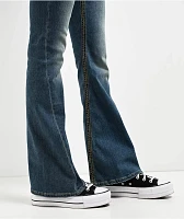 True Religion Joey Low Rise Saddle Stitch Dark Wash Flare Jeans