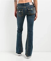 True Religion Joey Low Rise Saddle Stitch Dark Wash Flare Jeans