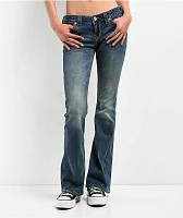 True Religion Joey Low Rise Saddle Stitch Dark Wash Flare Jeans