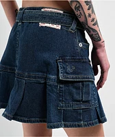 True Religion La Serena Belted Denim Cargo Skirt