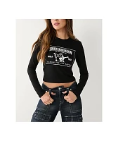 True Religion Logo Black Long Sleeve Crop T-Shirt