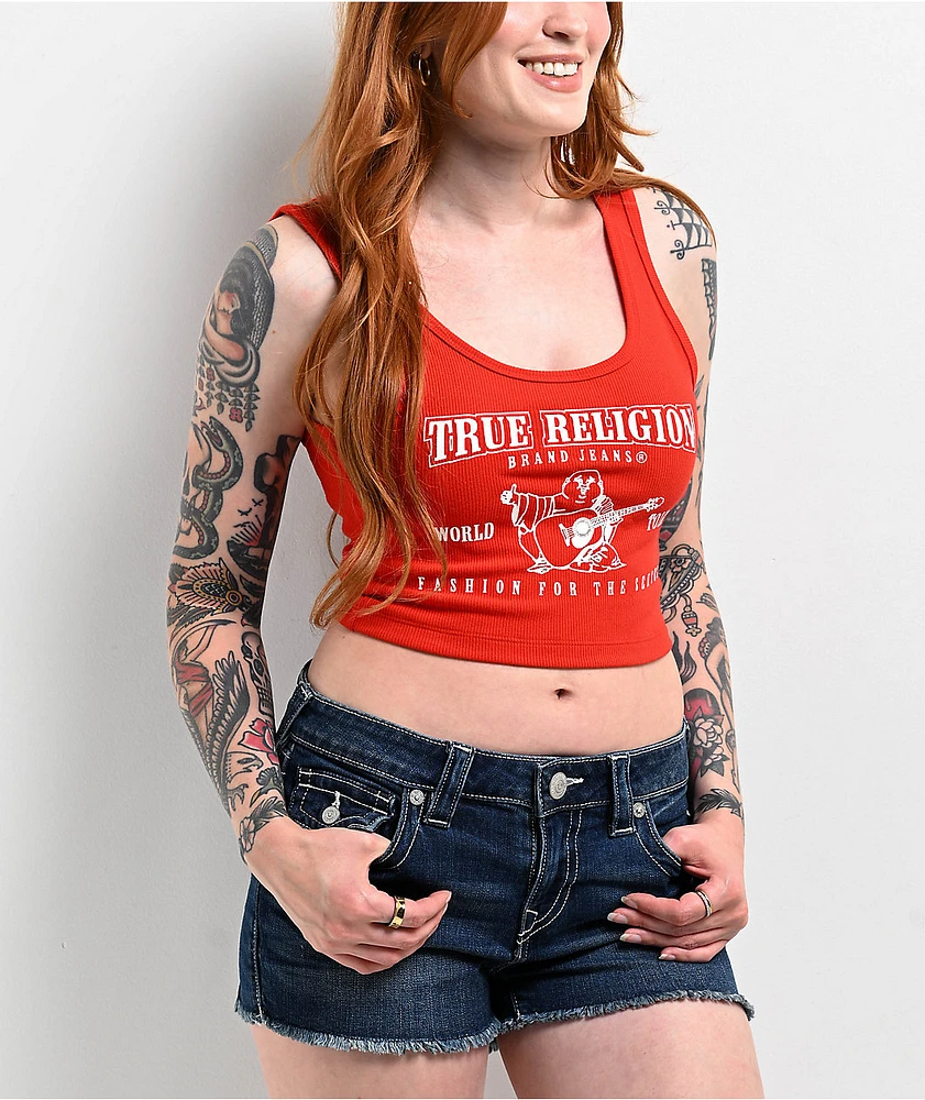 True Religion Logo Fiery Red Crop Tank Top