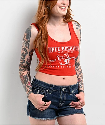 True Religion Logo Fiery Red Crop Tank Top