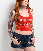 True Religion Logo Fiery Red Crop Tank Top