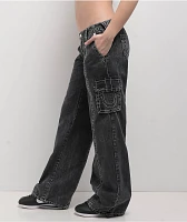 True Religion Natalie Jet Black Wash Low Rise Cargo Jeans