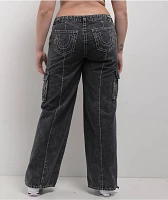 True Religion Natalie Jet Black Wash Low Rise Cargo Jeans