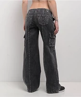 True Religion Natalie Jet Black Wash Low Rise Cargo Jeans