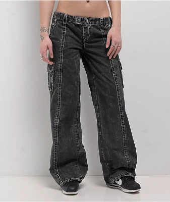 True Religion Natalie Jet Black Wash Low Rise Cargo Jeans