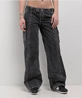 True Religion Natalie Jet Black Wash Low Rise Cargo Jeans