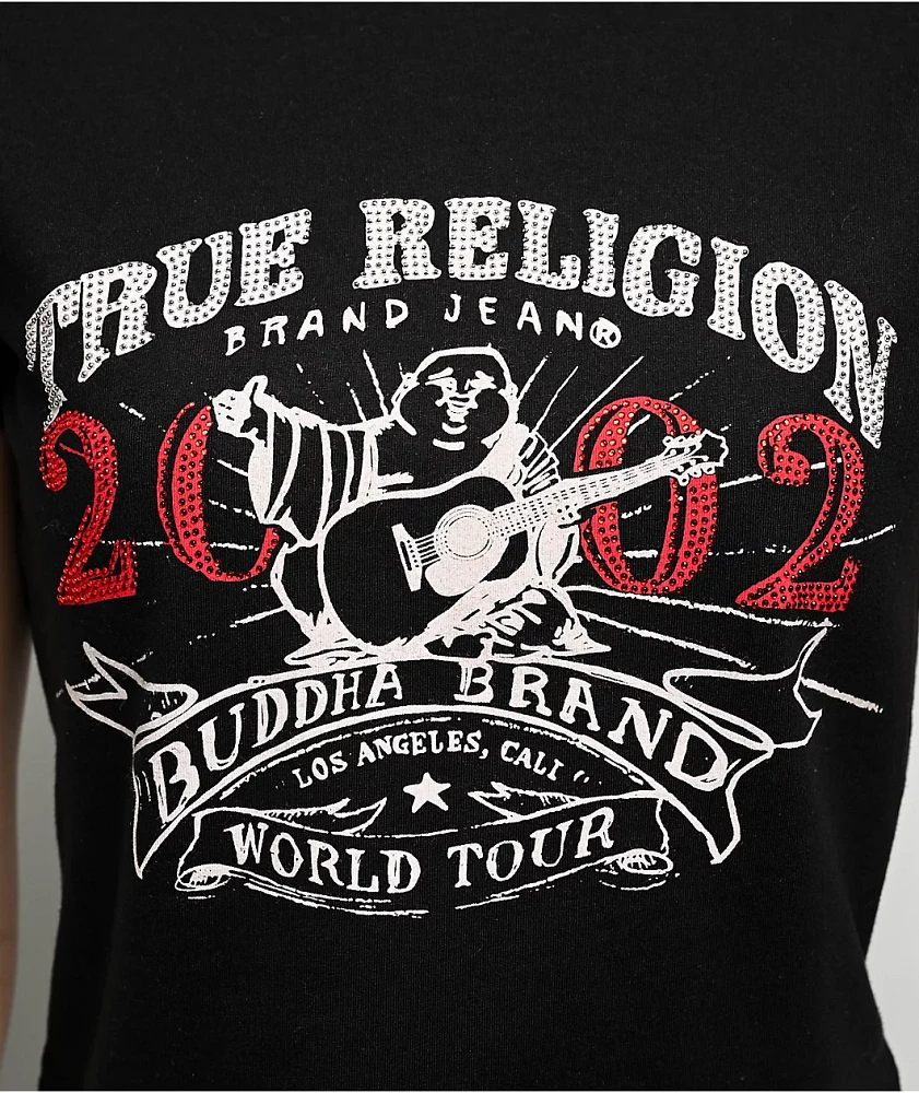 True Religion OG Crystal Buddha Black Crop T-Shirt