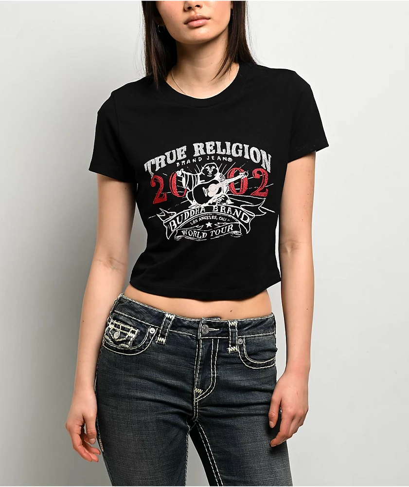 True Religion OG Crystal Buddha Black Crop T-Shirt