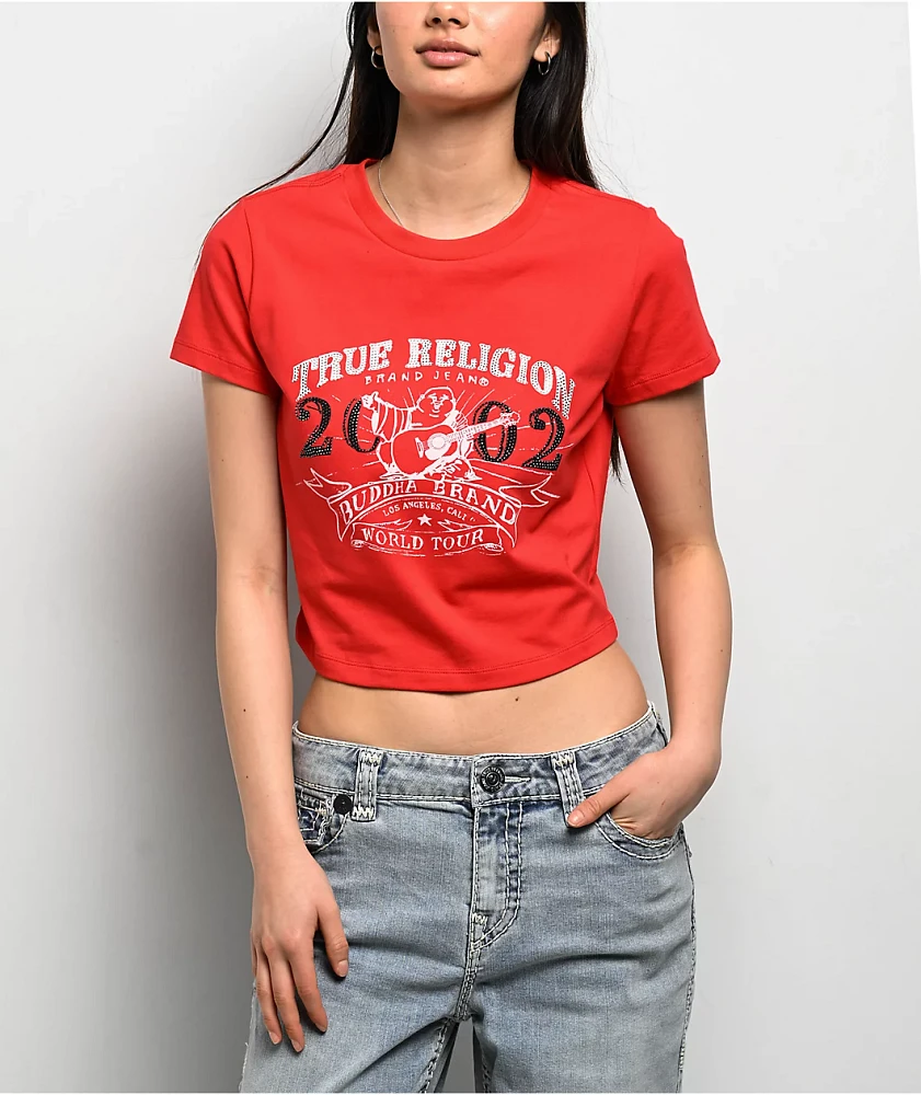 True Religion OG Crystal Buddha Red Crop T-Shirt