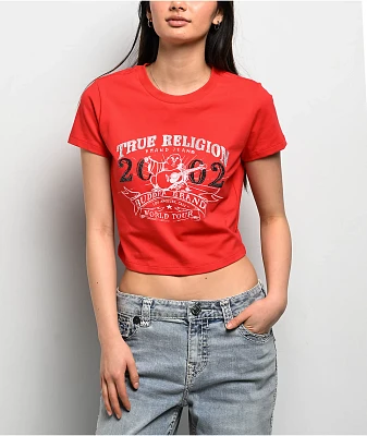 True Religion OG Crystal Buddha Red Crop T-Shirt