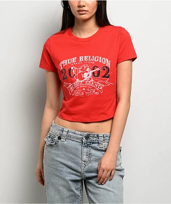 True Religion OG Crystal Buddha Red Crop T-Shirt