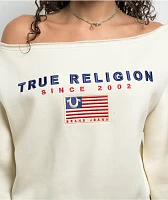 True Religion Off Shoulder Winter White Crewneck Sweatshirt