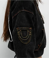 True Religion Old Multi SRS Black Wash Crop Hoodie