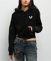 True Religion Old Multi SRS Black Wash Crop Hoodie
