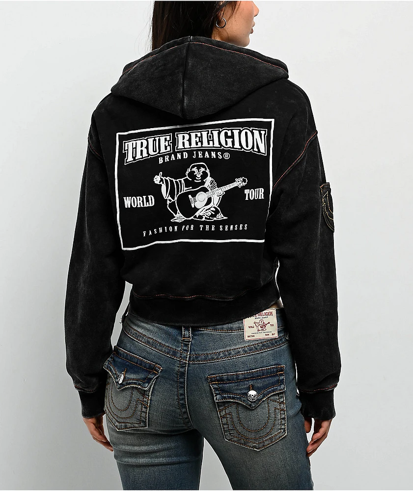 True Religion Old Multi SRS Black Wash Crop Hoodie