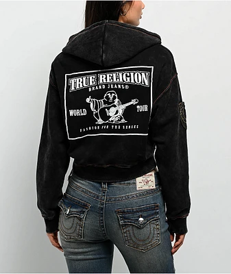 True Religion Old Multi SRS Black Wash Crop Hoodie