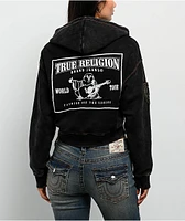 True Religion Old Multi SRS Black Wash Crop Hoodie