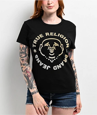 True Religion Ombre Crystal Buddha Black T-Shirt