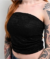 True Religion Ruched Black Lace Tube Top