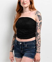 True Religion Ruched Black Lace Tube Top