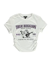 True Religion Ruched Metallic Logo White Crop T-Shirt