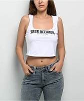 True Religion Square Neck White Crop Tank Top