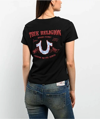 True Religion Tropical Denim Horseshoe Black V-Neck T-Shirt