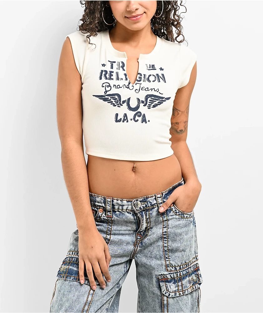 True Religion V Notch Natural Crop T-Shirt