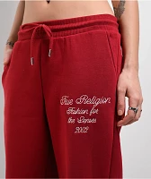 True Religion Varsity Red Dahlia Straight Leg Sweatpants