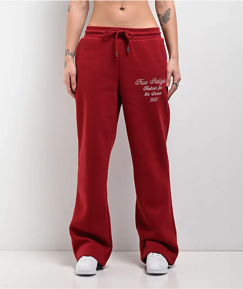 True Religion Varsity Red Dahlia Straight Leg Sweatpants