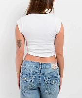 True Religion Vintage Logo Notch White Crop T-Shirt