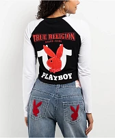 True Religion x Playboy Black & White Raglan Long Sleeve Crop T-Shirt