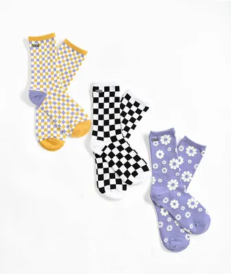 Vans Checkered Lavender, Sepia & Black 3 Pack Crew Socks