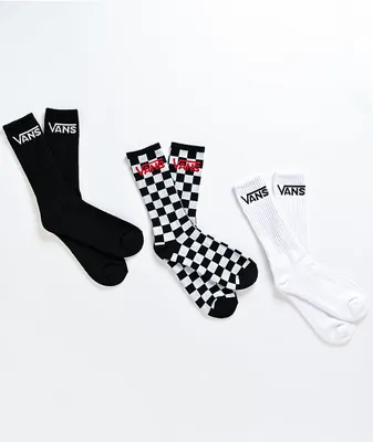 Vans Classic Black, White & Checkerboard 3 Pack Crew Socks