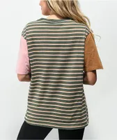 Vans Green, Pink, & Brown Striped Pocket T-Shirt