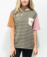 Vans Green, Pink, & Brown Striped Pocket T-Shirt