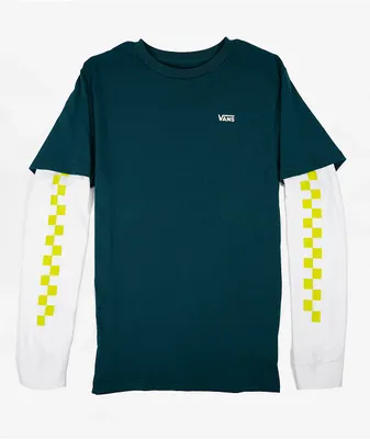 Vans Kids Check Deep Teal Layered Long Sleeve T-Shirt